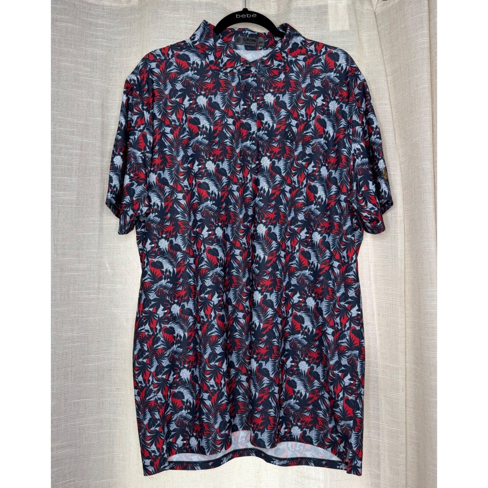 G/FORE Palm Fronds Tech Pique Golf Polo Red Navy Performance Men's Size XXL